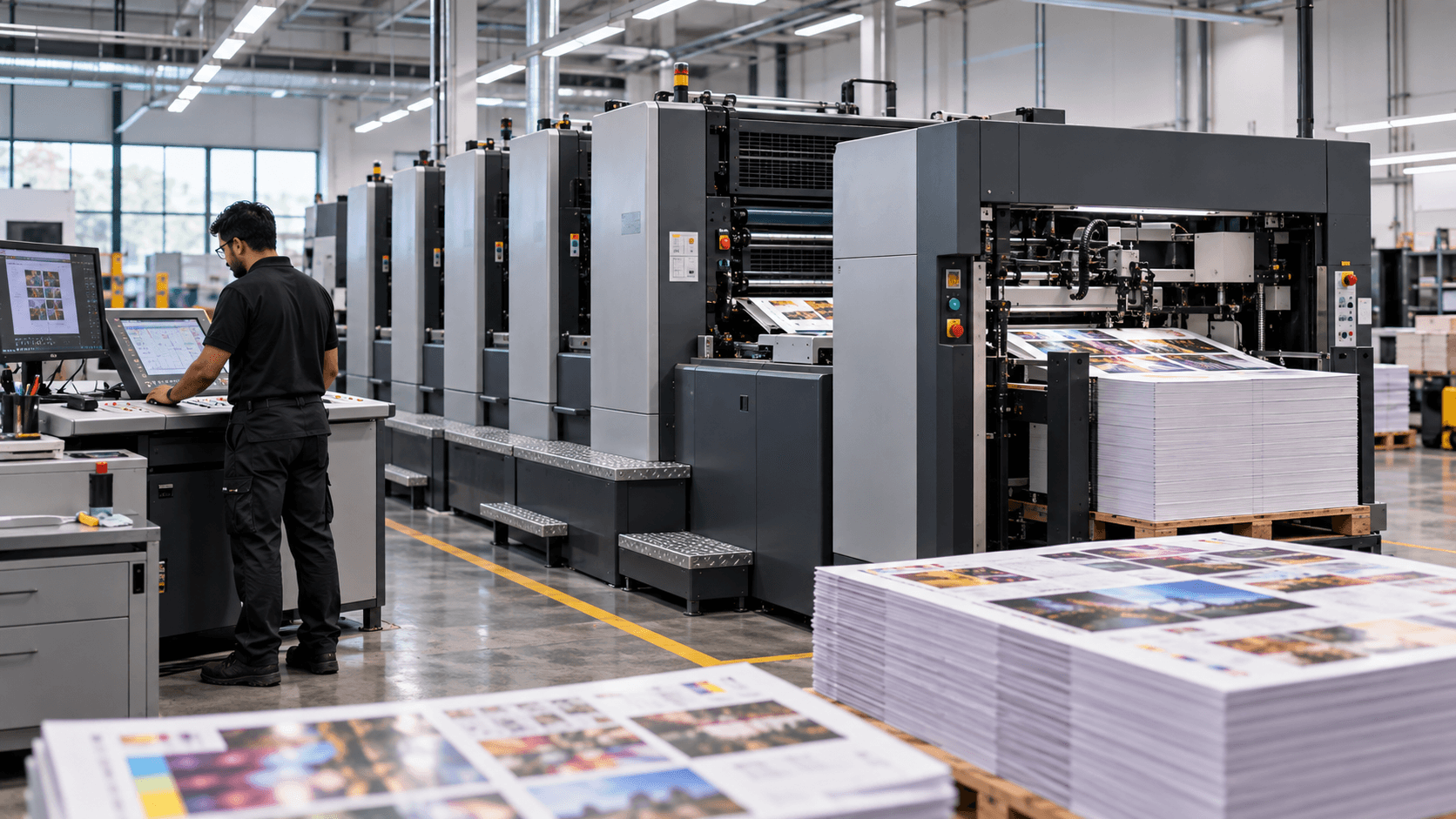 Offset printing press in production