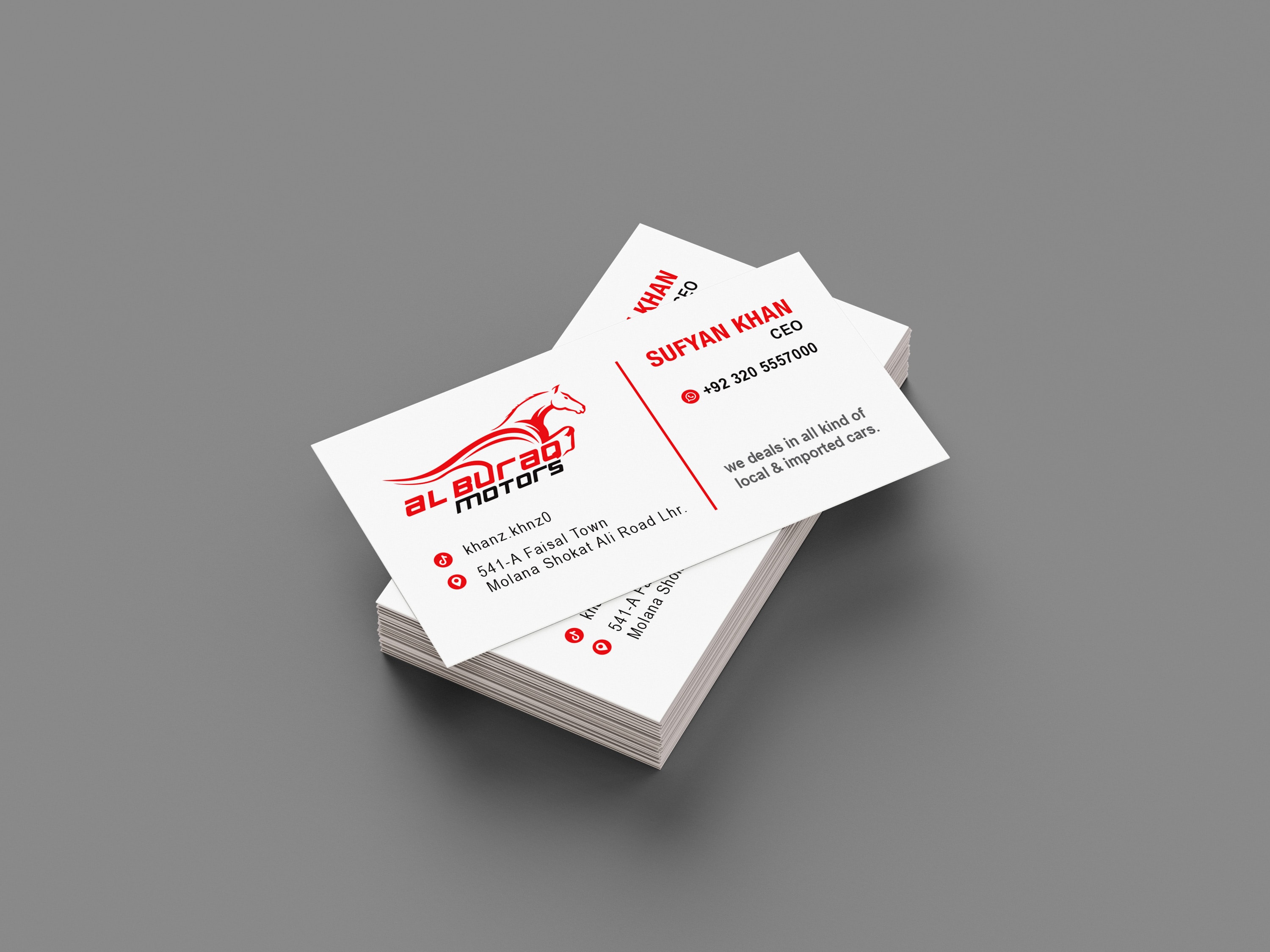 Al Buraq Motors business card design mockup