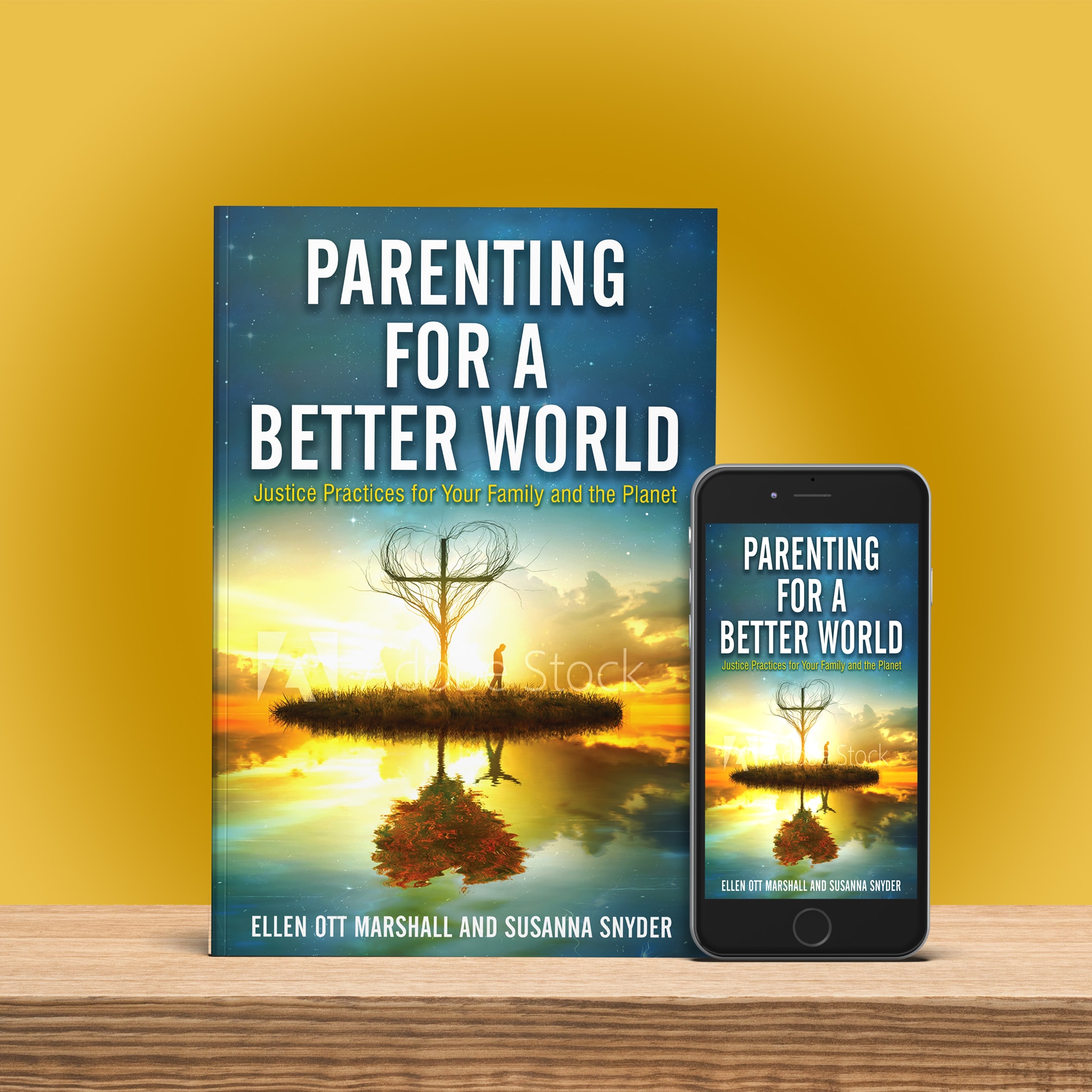 Parenting for a Better World paperback and phone mockup