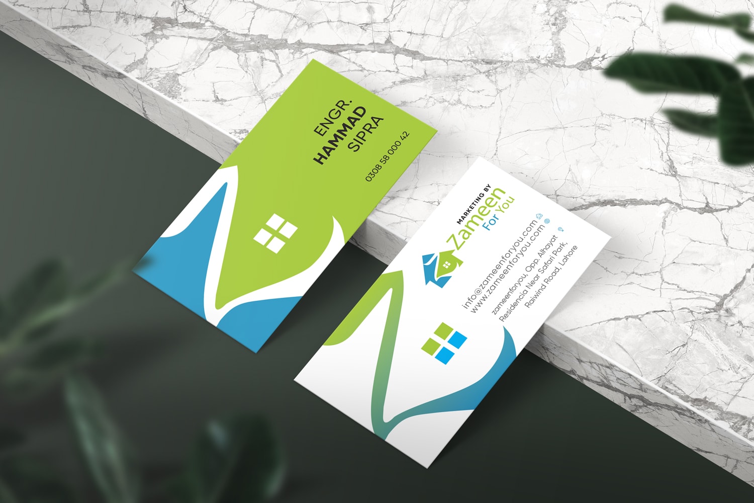 Zameen For You business card identity mockup