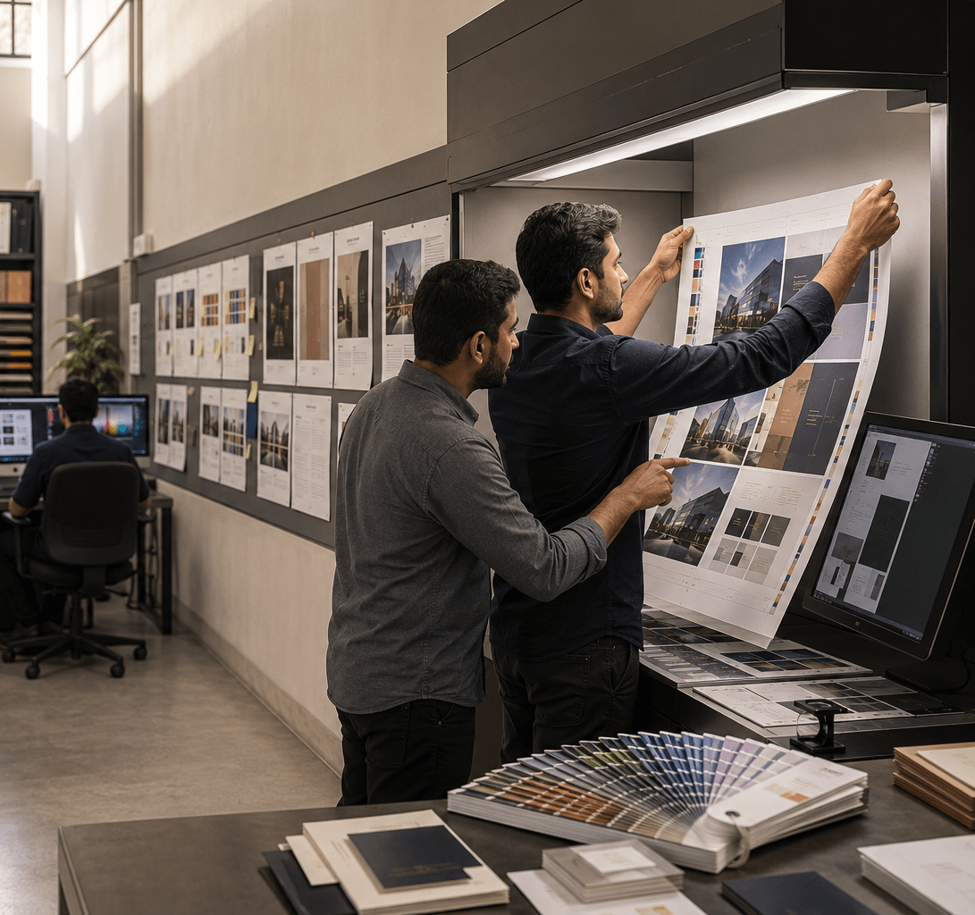 TRICON creative, art-direction and prepress team preparing commercial print work for production