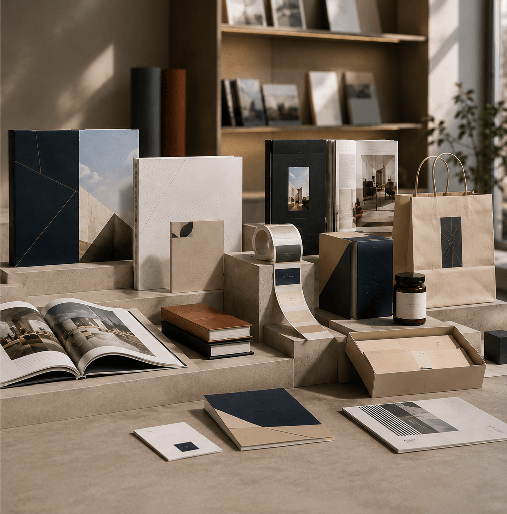 A curated presentation of premium printed brand materials